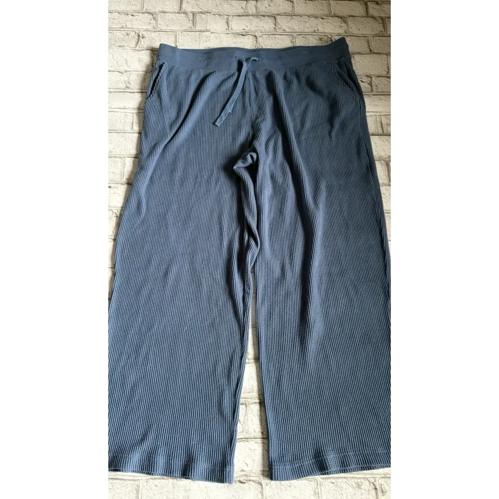 L.L.Bean Women's Soft Waffle Sleep Set Blue‎ XL Wide Leg